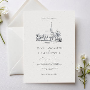 Classic Church Venue Sketch Minimalist Wedding Invitation