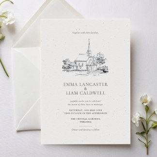 Classic Church Venue Sketch Minimalist Wedding Invitation