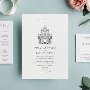 Classic Church Venue Sketch Minimalist Wedding Invitation