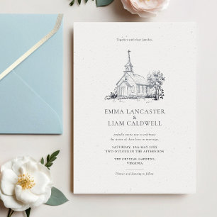 Classic Church Venue Sketch Minimalist Wedding Invitation