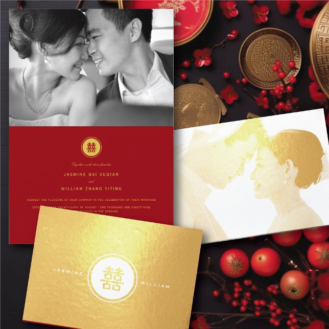 Classic Circle Double Happiness Chinese Wedding Foil Card (Classic Circle Double Happiness Chinese Wedding Real Foil Card @ fatfatin_red_knot)