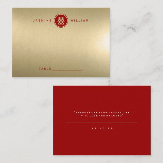 Classic Circle Double Happiness Chinese Wedding Place Card (Front/Back)