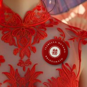Classic Circle Double Xi Chinese Wedding Party 6 Cm Round Badge