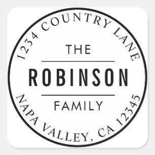 Classic Circle Logo Family Name Return Address Square Sticker