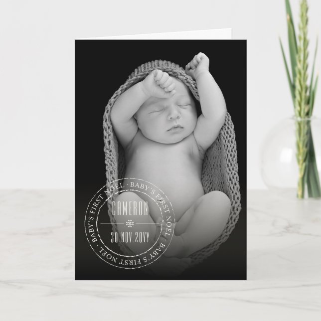 Classic Circle Stamped Seal Baby First Noel Photo Holiday Card (Front)