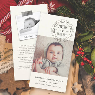 Classic Circle Stamped Seal Baby's First Christmas Holiday Card