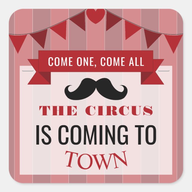 Classic Circus Poster Children's Birthday Party Square Sticker (Front)