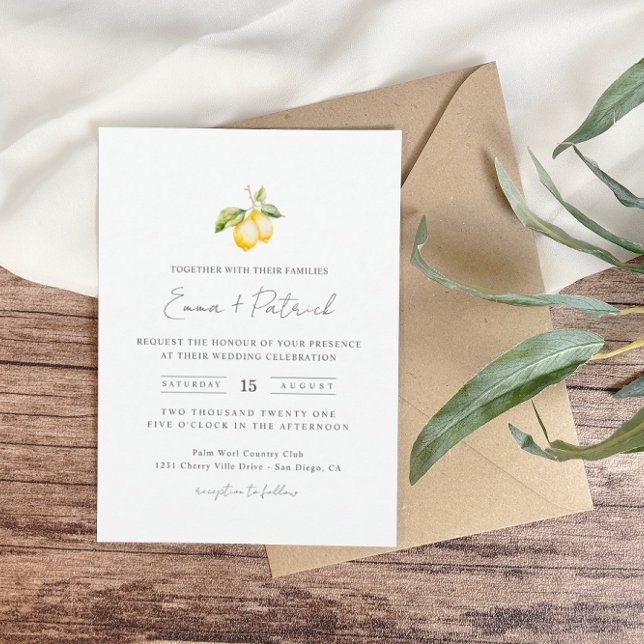 Classic Citrus Lemon Summer Wedding Invitation (Creator Uploaded)