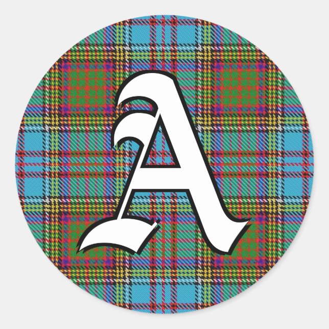 Classic Clan Anderson Tartan Monogram Round Sticker (Front)