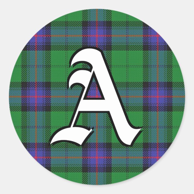 Classic Clan Armstrong Tartan Monogram Round Sticker (Front)