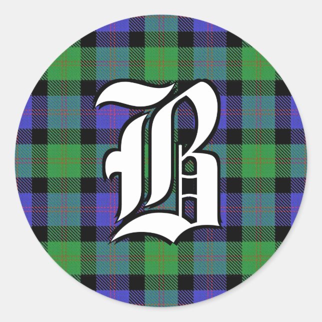 Classic Clan Blair Tartan Monogram Round Sticker (Front)
