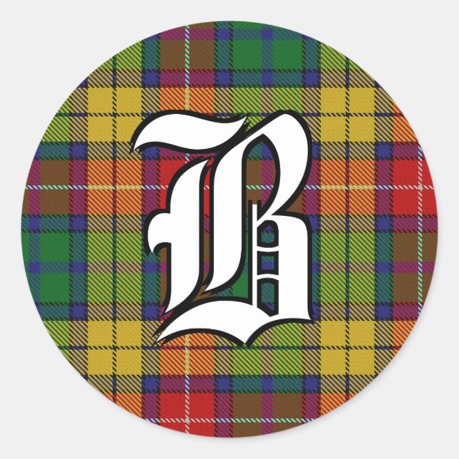 Classic Clan Buchanan Tartan Monogram Classic Round Sticker (Front)