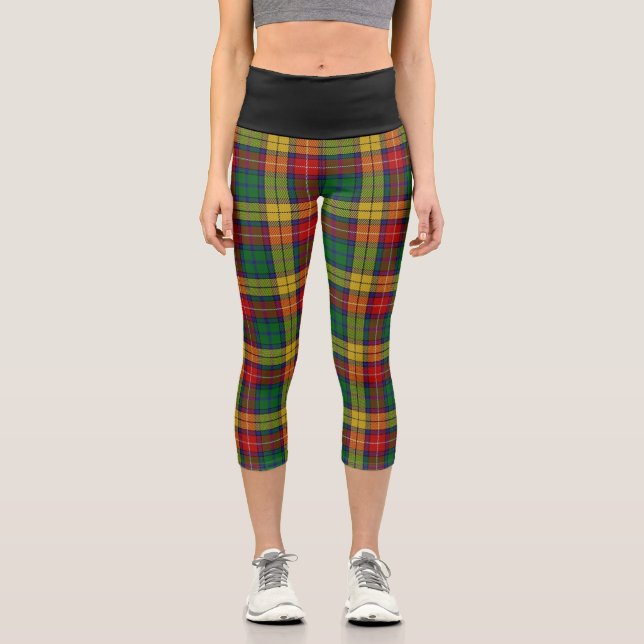 Classic Clan Buchanan Tartan Plaid Capri Leggings (Front)
