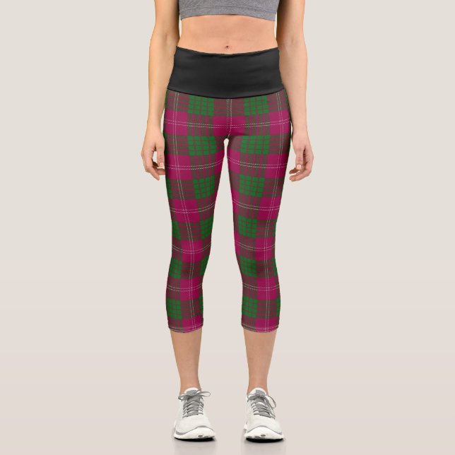 Classic Clan Crawford Tartan Plaid Capri Leggings (Front)