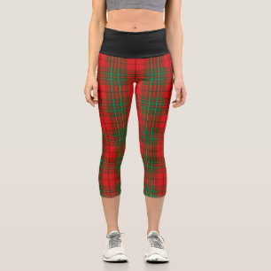 Classic Clan Cumming Red Green Tartan Plaid Capri Leggings