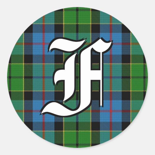 Classic Clan Forsyth Tartan Monogram Round Sticker (Front)