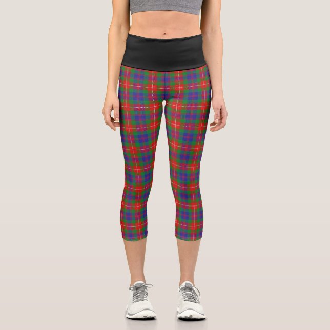 Classic Clan Fraser of Lovat Tartan Plaid Capri Leggings (Front)