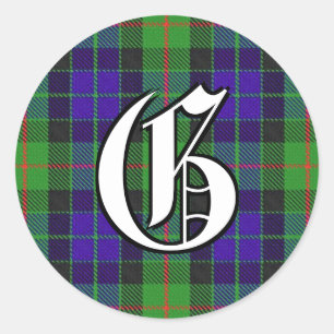 Classic Clan Gunn Tartan Monogram Round Sticker