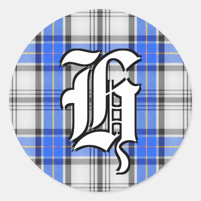 Classic Clan Hannay Tartan Monogram Round Sticker (Front)