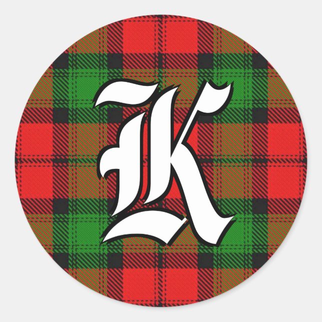 Classic Clan Kerr Tartan Monogram Round Sticker (Front)