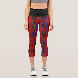Classic Clan Leslie Red Blue Tartan Plaid Capri Leggings