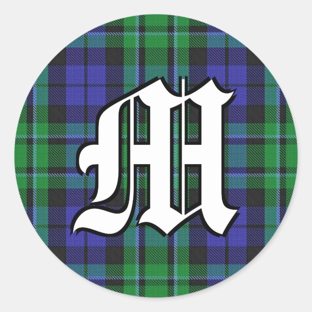 Classic Clan MacCallum Tartan Monogram Round Sticker (Front)