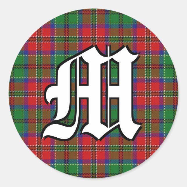 Classic Clan MacCulloch Tartan Monogram Round Sticker (Front)
