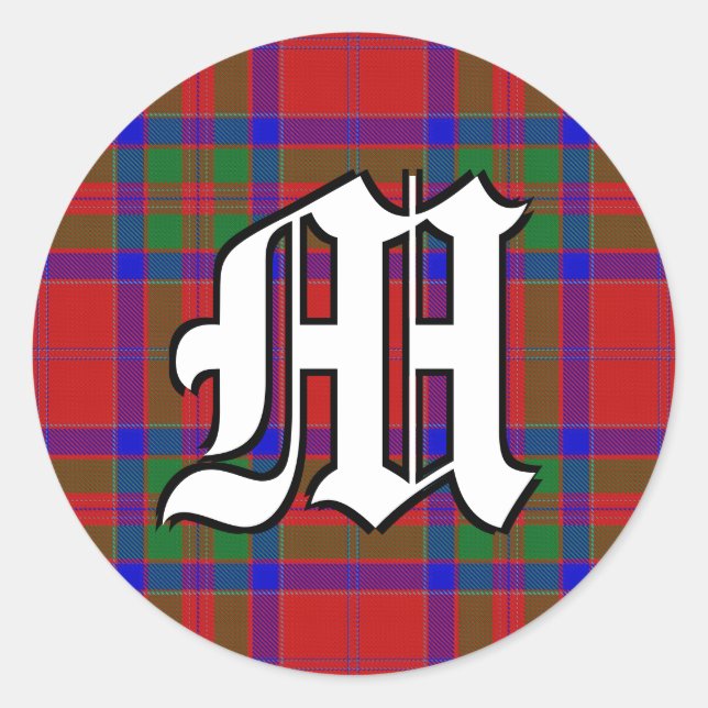 Classic Clan MacGillivray Tartan Monogram Round Sticker (Front)