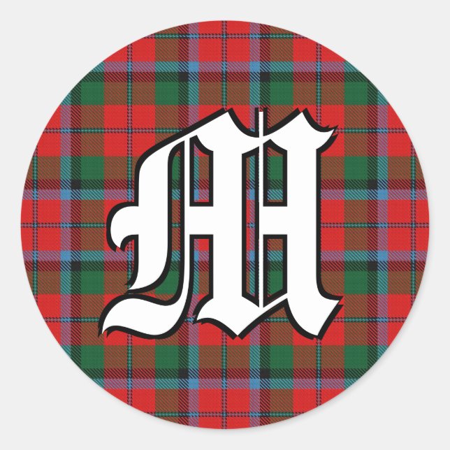 Classic Clan MacNaughton Tartan Monogram Classic Round Sticker (Front)