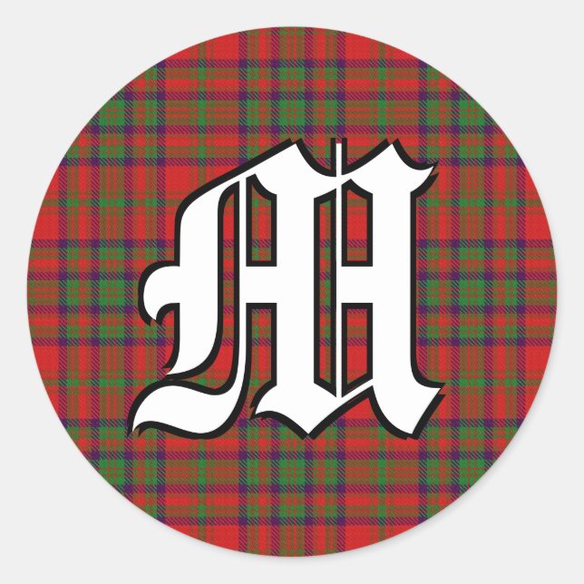 Classic Clan Matheson Tartan Monogram Round Sticker (Front)