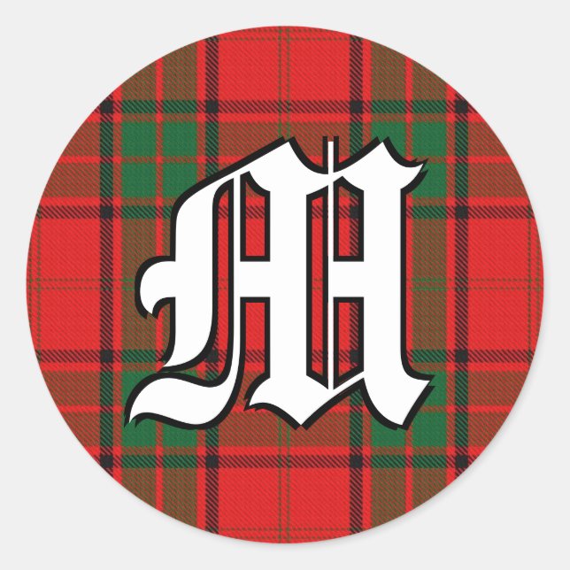 Classic Clan Maxwell Tartan Monogram Round Sticker (Front)