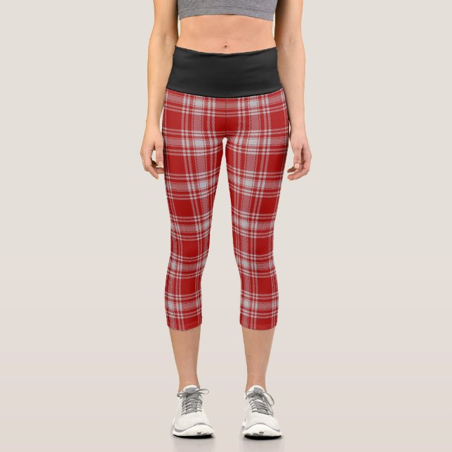 Classic Clan Menzies Dress Red White Tartan Plaid Capri Leggings (Front)