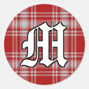 Classic Clan Menzies Red and White Tartan Monogram Classic Round Sticker