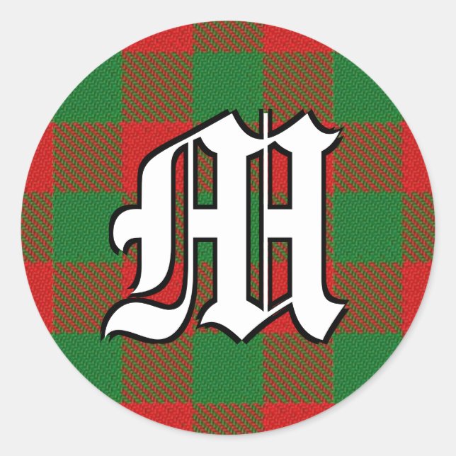 Classic Clan Moncreiffe Tartan Monogram Round Sticker (Front)