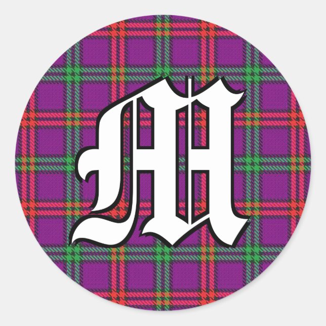 Classic Clan Montgomery Tartan Monogram Classic Round Sticker (Front)