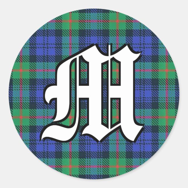Classic Clan Murray Tartan Monogram Classic Round Sticker (Front)
