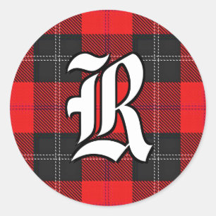 Classic Clan Ramsay Red and Black Tartan Monogram Classic Round Sticker