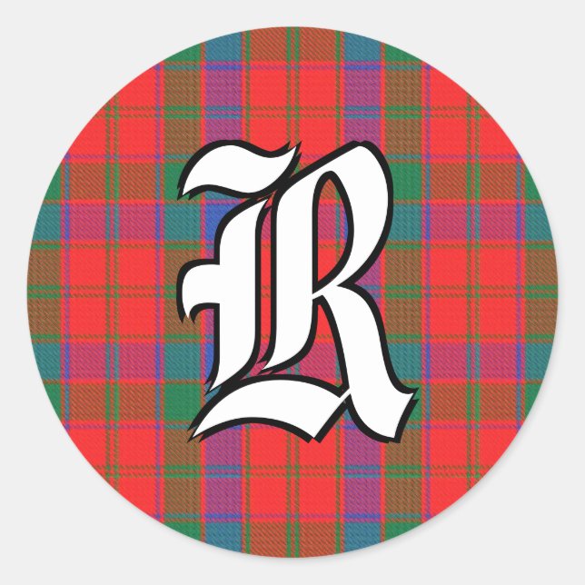 Classic Clan Robertson Tartan Monogram Round Sticker (Front)