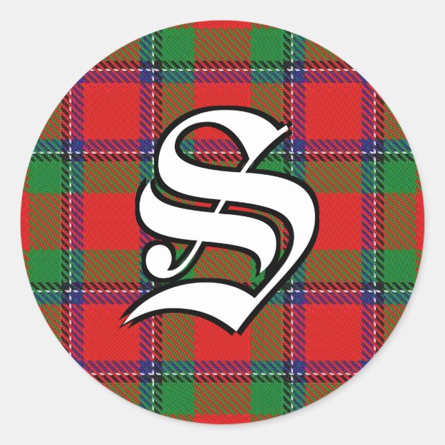 Classic Clan Sinclair Tartan Monogram Round Sticker (Front)