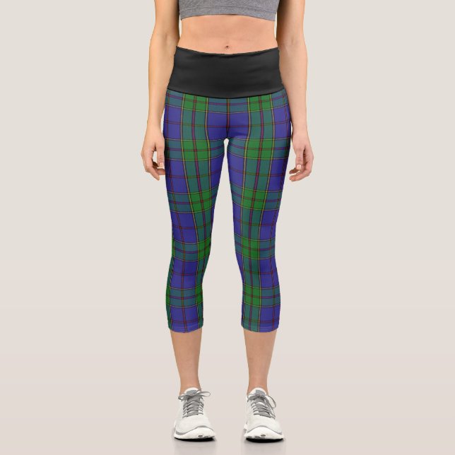 Classic Clan Strachan Tartan Plaid Capri Leggings (Front)
