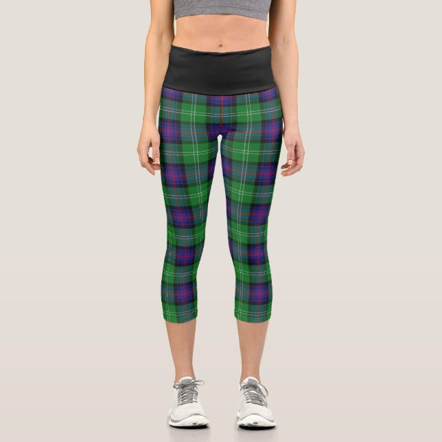 Classic Clan Sutherland Tartan Plaid Capri Leggings (Front)