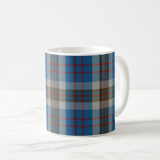 Classic Clan Thompson Blue and Grey Tartan Plaid Coffee Mug (Front Right)