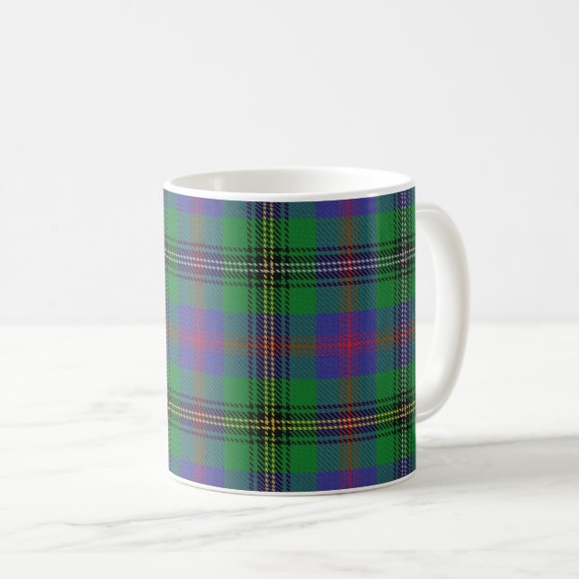 Classic Clan Wood Green and Blue Tartan Plaid Coffee Mug (Front Right)