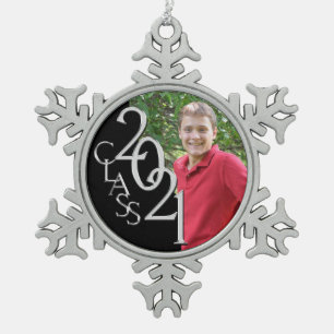 Classic Class of 2021 Graduation Photo Snowflake Pewter Christmas Ornament