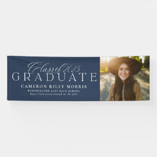 Classic class of 2024 navy graduation photo banner