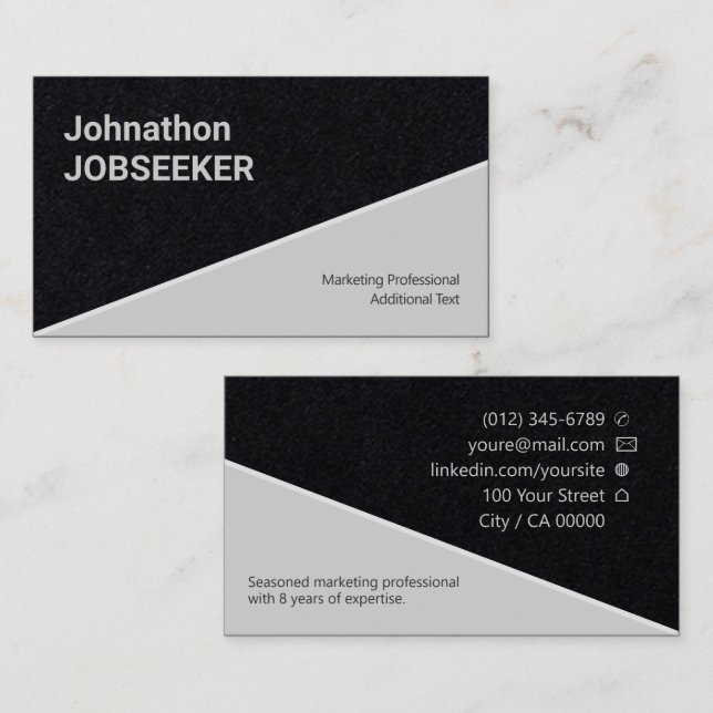 Classic Clean Job Seeker Jobseeker Black Kraft  Business Card (Front/Back)