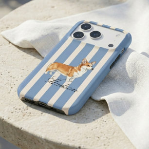 Classic Coastal Stripe Watercolor Corgi