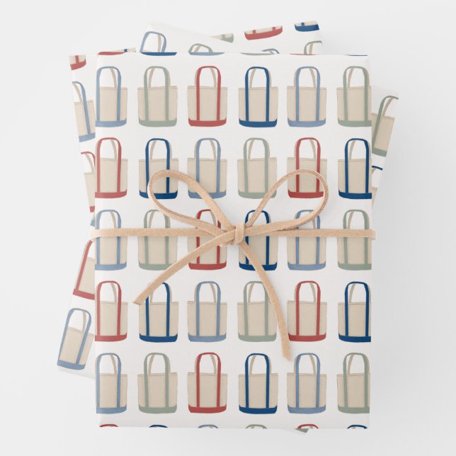 Classic Coastal Tote Bag Beach New England Wrapping Paper Sheet (In situ)