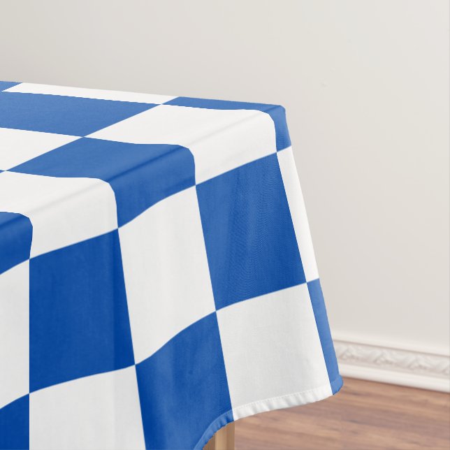 Classic cobalt blue checkerboard tablecloth (In Situ)