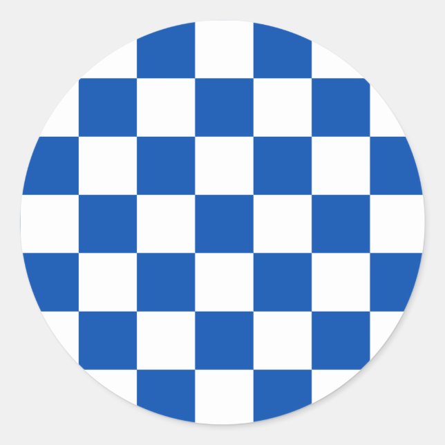 Classic cobalt blue chequerboard round sticker (Front)